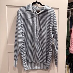 Michael Kors Men's White and Blue Striped Shirt